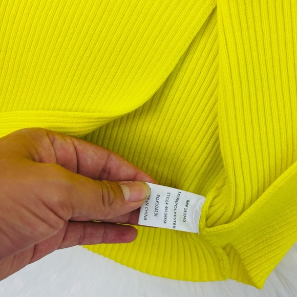 NWT ENGLISH FACTORY YELLOW HIGH WAIST ASYMMETRICAL HIGH SLIT BLDY CON SKIRT - Picture 5 of 5